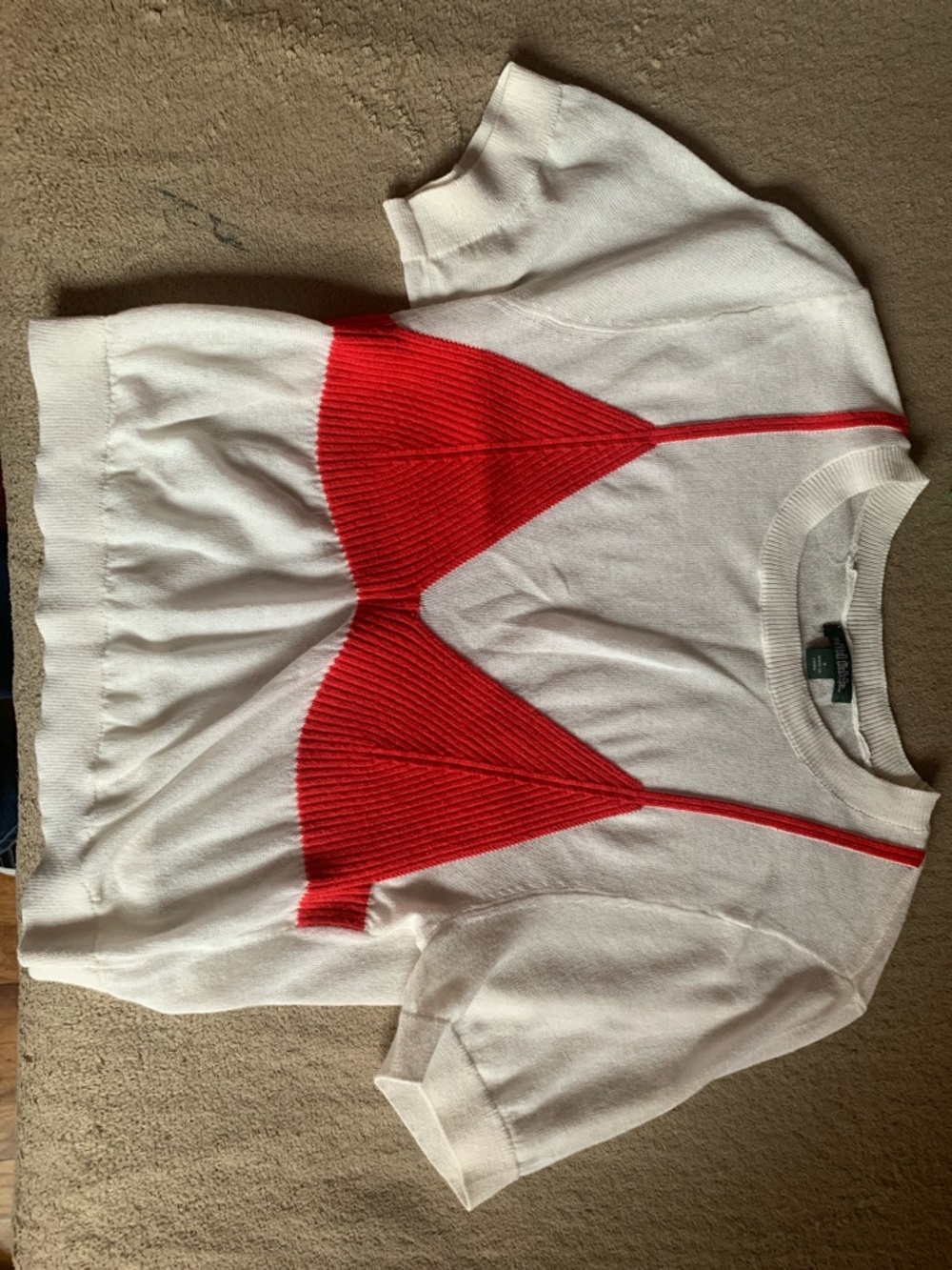 White Short Sleeve Knit Top with Red Bra Graphic
